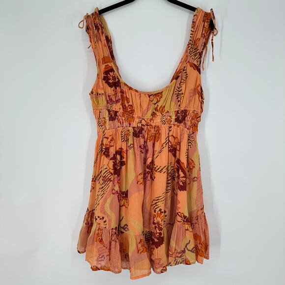 Free People Vernon Mini Dress Sleeveless Tie Shoulder Floral Pockets New Medium - Picture 11 of 14